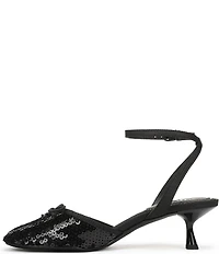 Circus NY by Sam Edelman Rosetta Sequin Bow Ankle Strap Kitten Heel Dress Pumps