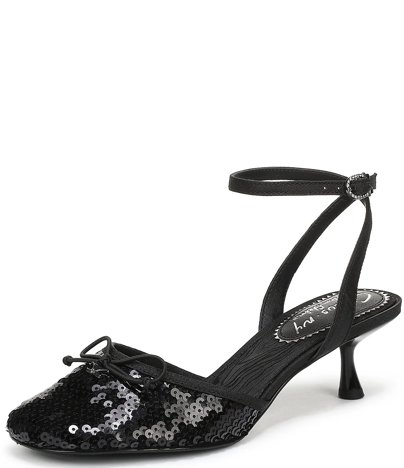 Circus NY by Sam Edelman Rosetta Sequin Bow Ankle Strap Kitten Heel Dress Pumps