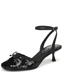 Circus NY by Sam Edelman Rosetta Sequin Bow Ankle Strap Kitten Heel Dress Pumps