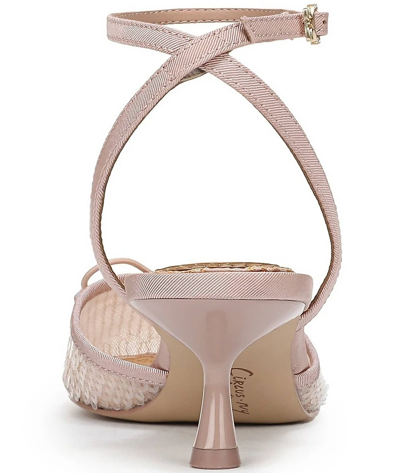 Circus NY by Sam Edelman Rosetta Sequin Bow Ankle Strap Kitten Heel Dress Pumps