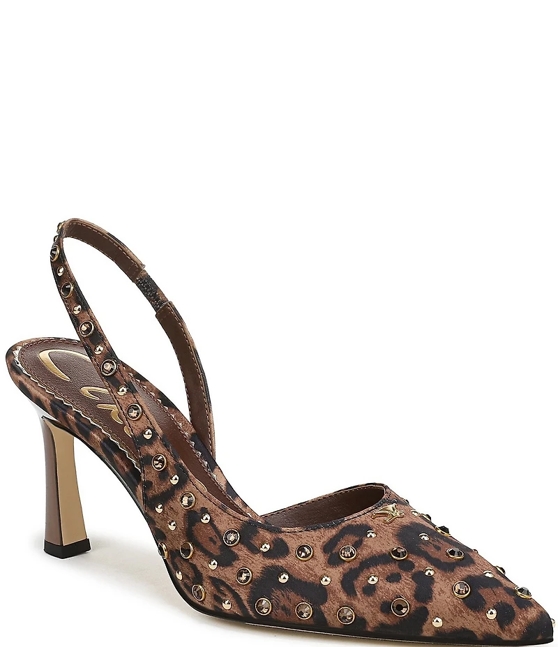 Circus NY by Sam Edelman Tallie Leopard Satin Jewel Studded Slingback Dress Pumps