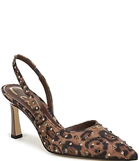 Circus NY by Sam Edelman Tallie Leopard Satin Jewel Studded Slingback Dress Pumps