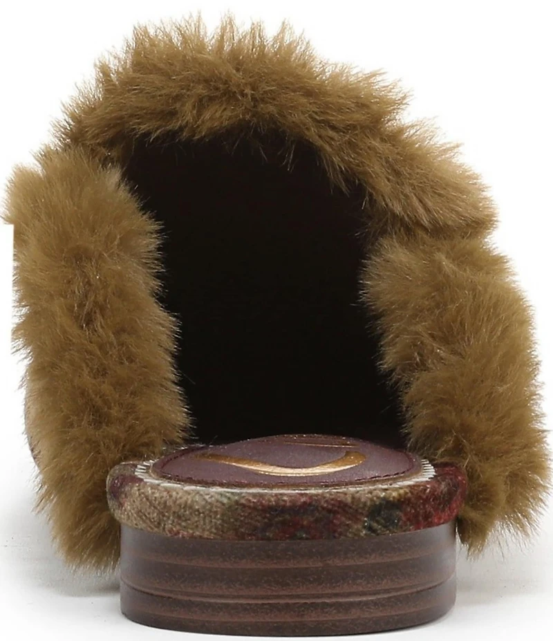 Circus NY by Sam Edelman Tillie Heirloom Print Jewel Ornamented Faux Fur Mules