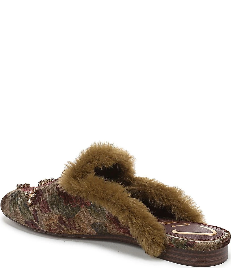 Circus NY by Sam Edelman Tillie Heirloom Print Jewel Ornamented Faux Fur Mules