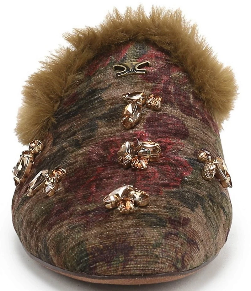 Circus NY by Sam Edelman Tillie Heirloom Print Jewel Ornamented Faux Fur Mules