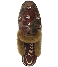 Circus NY by Sam Edelman Tillie Heirloom Print Jewel Ornamented Faux Fur Mules