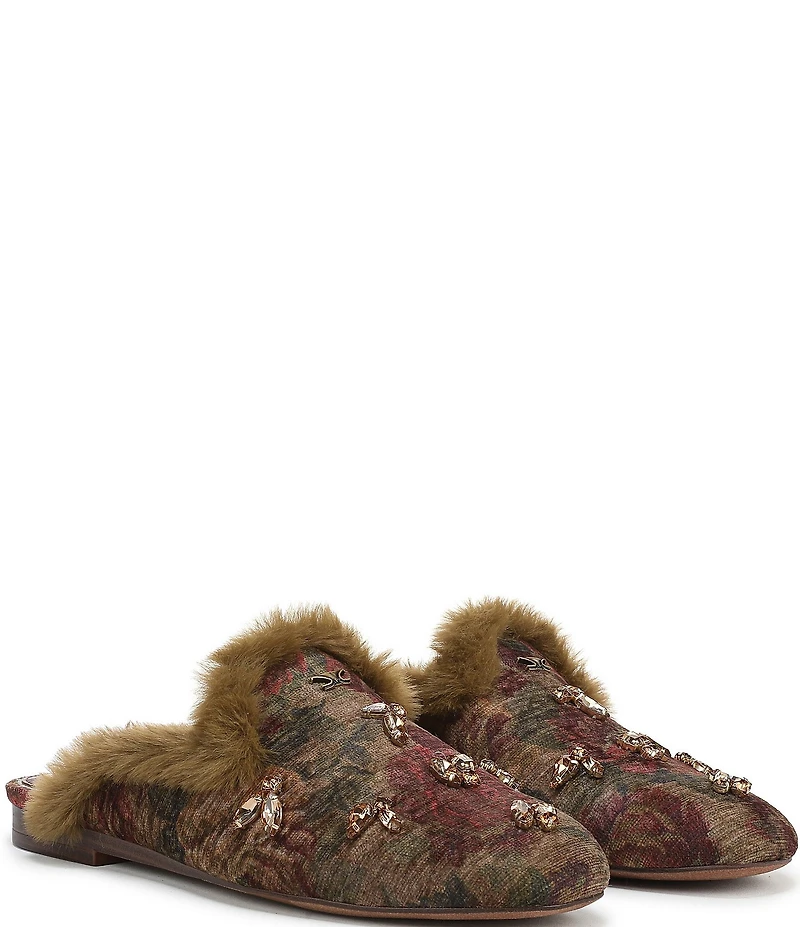 Circus NY by Sam Edelman Tillie Heirloom Print Jewel Ornamented Faux Fur Mules