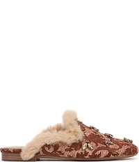 Circus NY by Sam Edelman Tillie Tapestry Jewel Ornamented Faux Fur Trim Mules