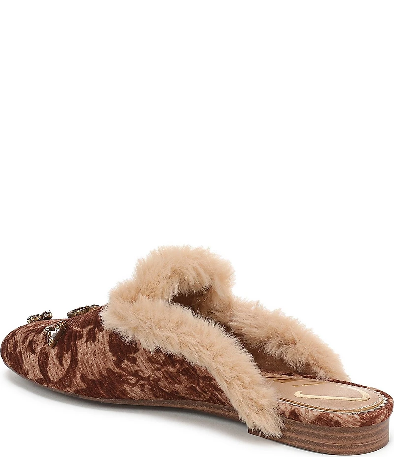 Circus NY by Sam Edelman Tillie Tapestry Jewel Ornamented Faux Fur Trim Mules