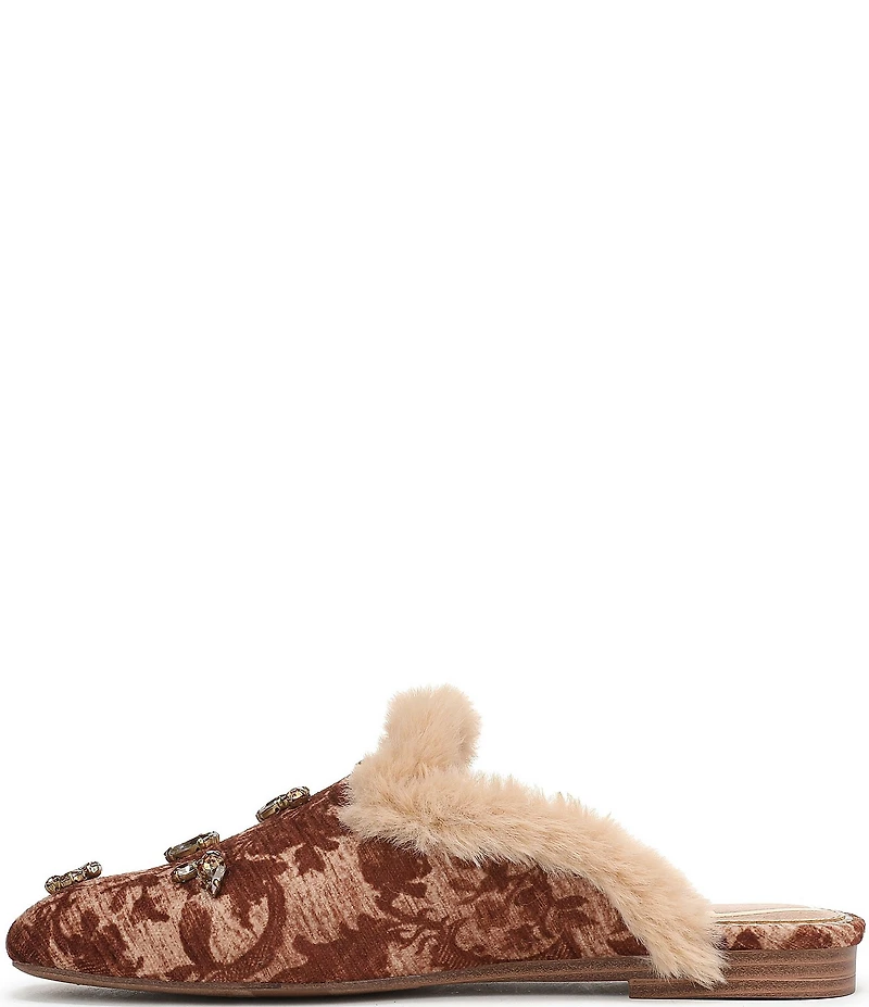 Circus NY by Sam Edelman Tillie Tapestry Jewel Ornamented Faux Fur Trim Mules