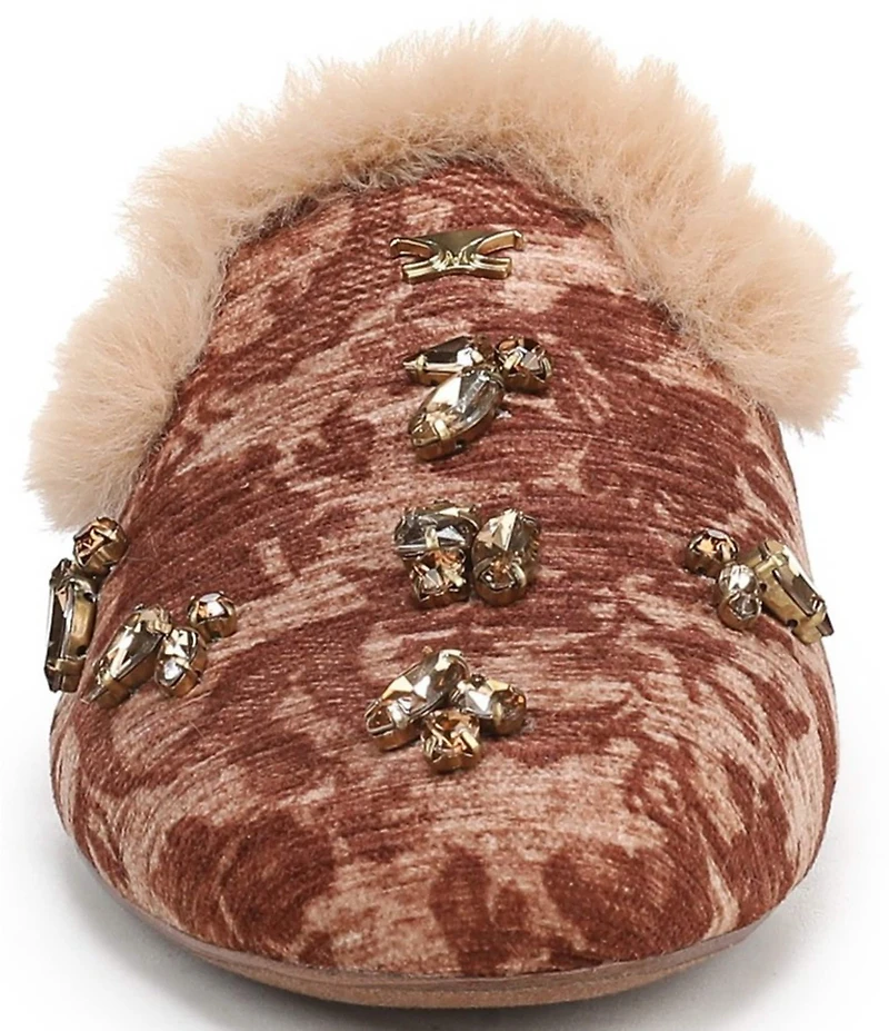 Circus NY by Sam Edelman Tillie Tapestry Jewel Ornamented Faux Fur Trim Mules