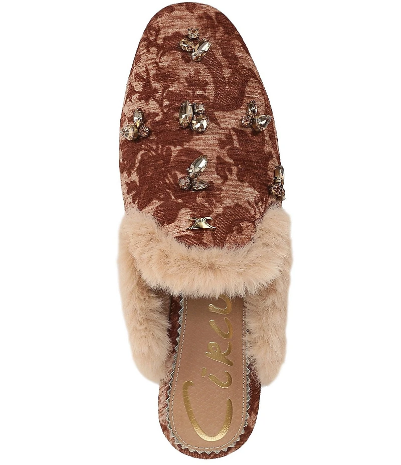 Circus NY by Sam Edelman Tillie Tapestry Jewel Ornamented Faux Fur Trim Mules