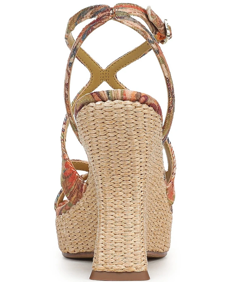 Circus NY by Sam Edelman Trina Peacock Print Tapestry Fabric Ankle Strap Platform Wedge Sandals