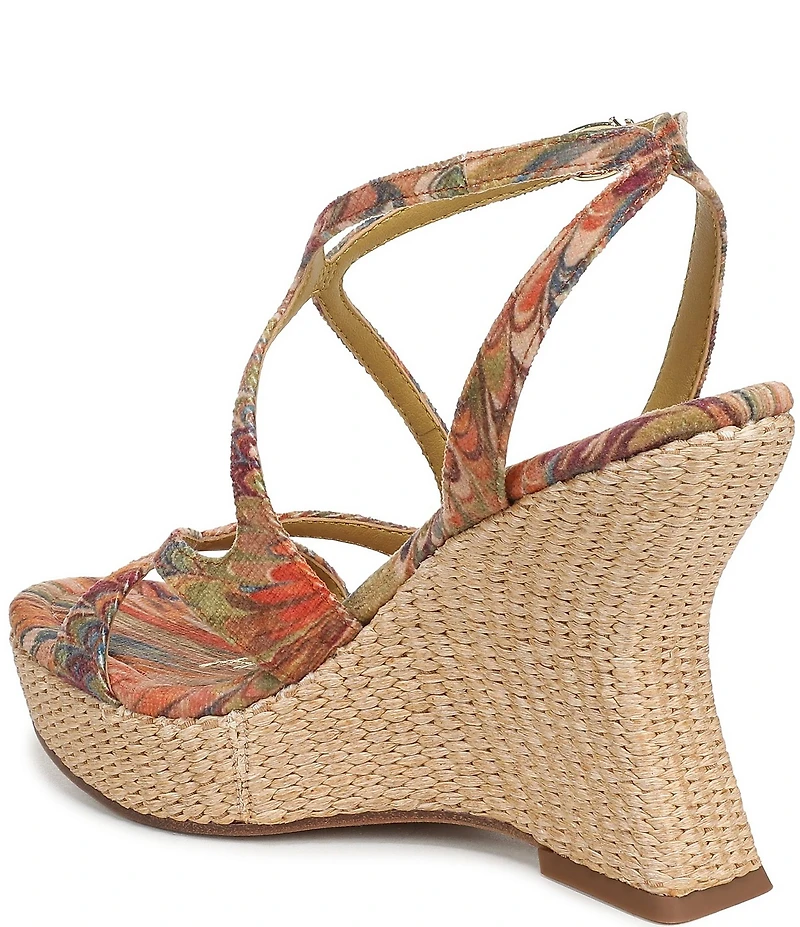 Circus NY by Sam Edelman Trina Peacock Print Tapestry Fabric Ankle Strap Platform Wedge Sandals