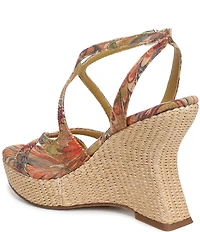 Circus NY by Sam Edelman Trina Peacock Print Tapestry Fabric Ankle Strap Platform Wedge Sandals