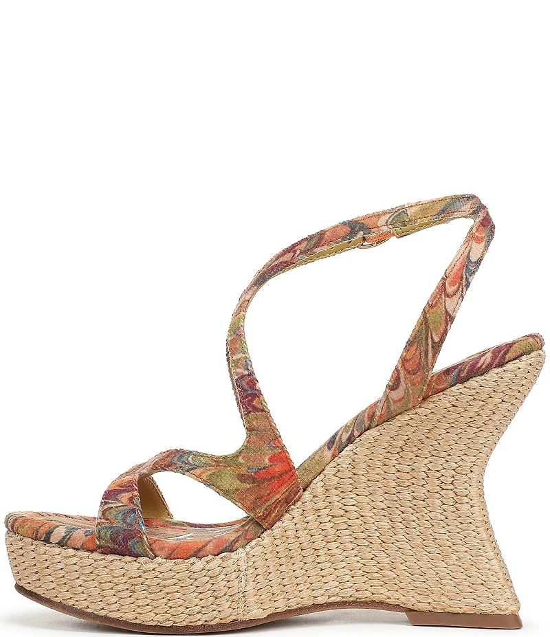 Circus NY by Sam Edelman Trina Peacock Print Tapestry Fabric Ankle Strap Platform Wedge Sandals