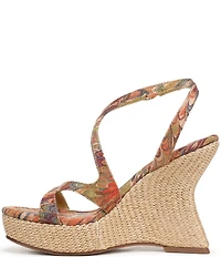 Circus NY by Sam Edelman Trina Peacock Print Tapestry Fabric Ankle Strap Platform Wedge Sandals