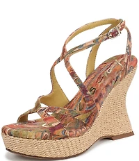Circus NY by Sam Edelman Trina Peacock Print Tapestry Fabric Ankle Strap Platform Wedge Sandals