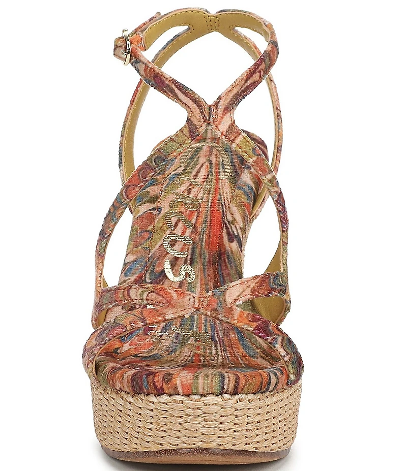 Circus NY by Sam Edelman Trina Peacock Print Tapestry Fabric Ankle Strap Platform Wedge Sandals