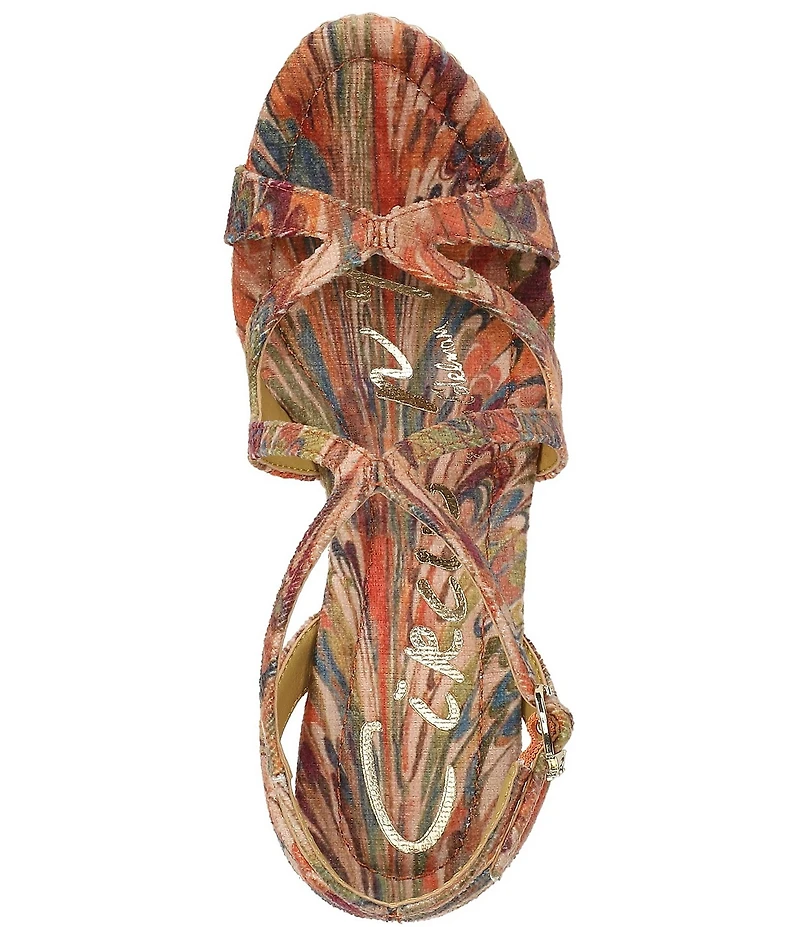 Circus NY by Sam Edelman Trina Peacock Print Tapestry Fabric Ankle Strap Platform Wedge Sandals