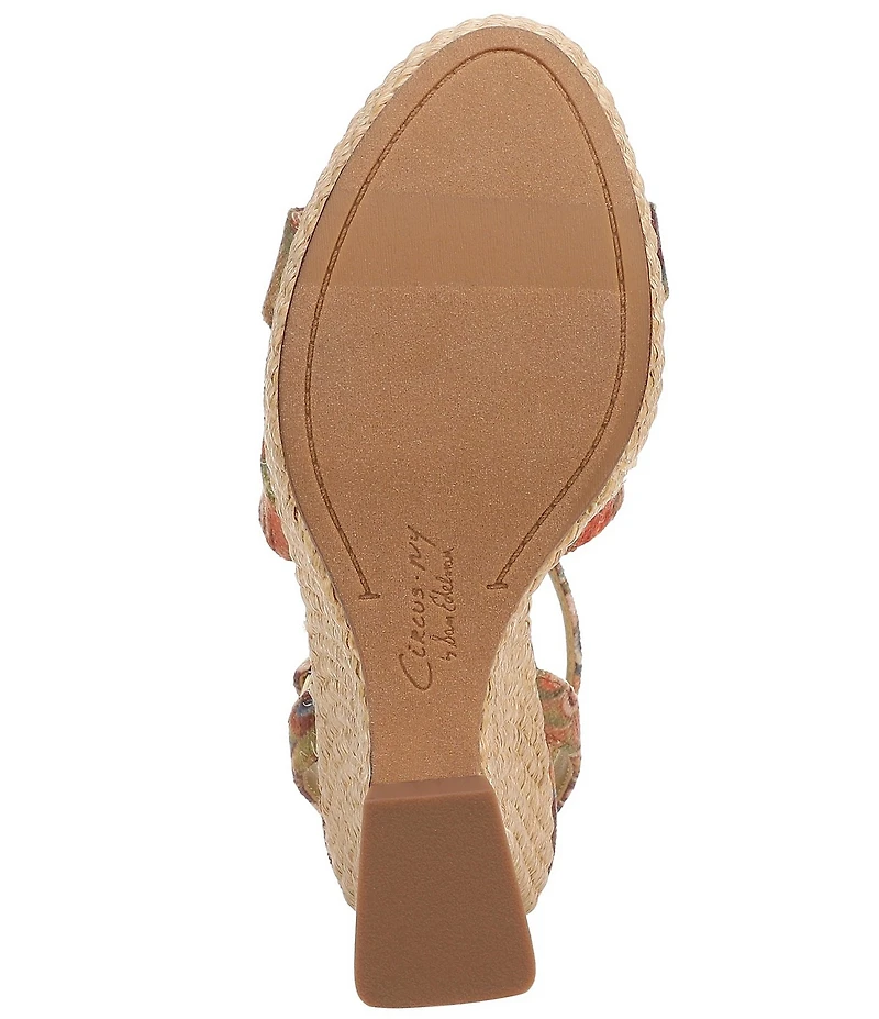 Circus NY by Sam Edelman Trina Peacock Print Tapestry Fabric Ankle Strap Platform Wedge Sandals