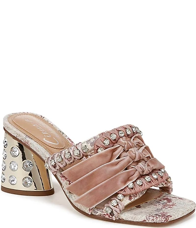 Circus NY by Sam Edelman Vera Textured Fabric Jewel Embellished Slide Sandals