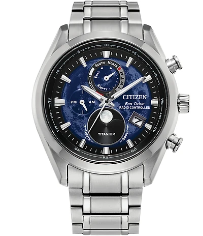 Citizen Men's Blue Dial Eco-Drive Water Resistance 100 Titanium Bracelet Watch