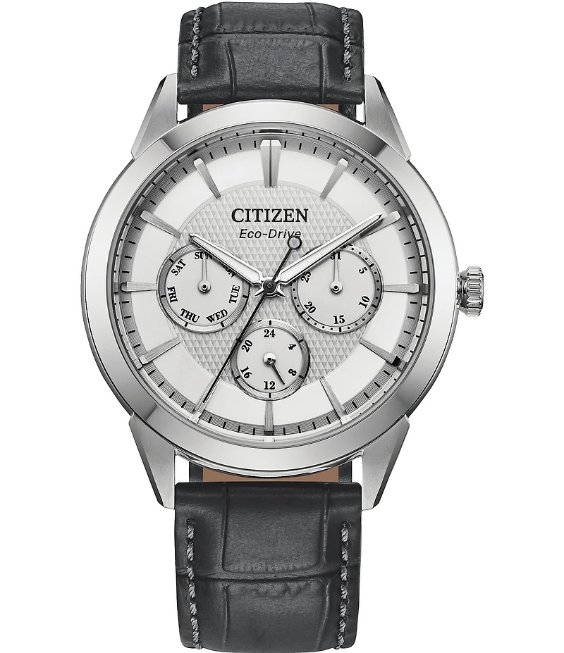 Citizen Men's Classic Eco Wr100 Chronograph Black Leather Strap Watch