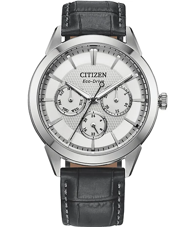 Citizen Men's Classic Eco Wr100 Chronograph Black Leather Strap Watch