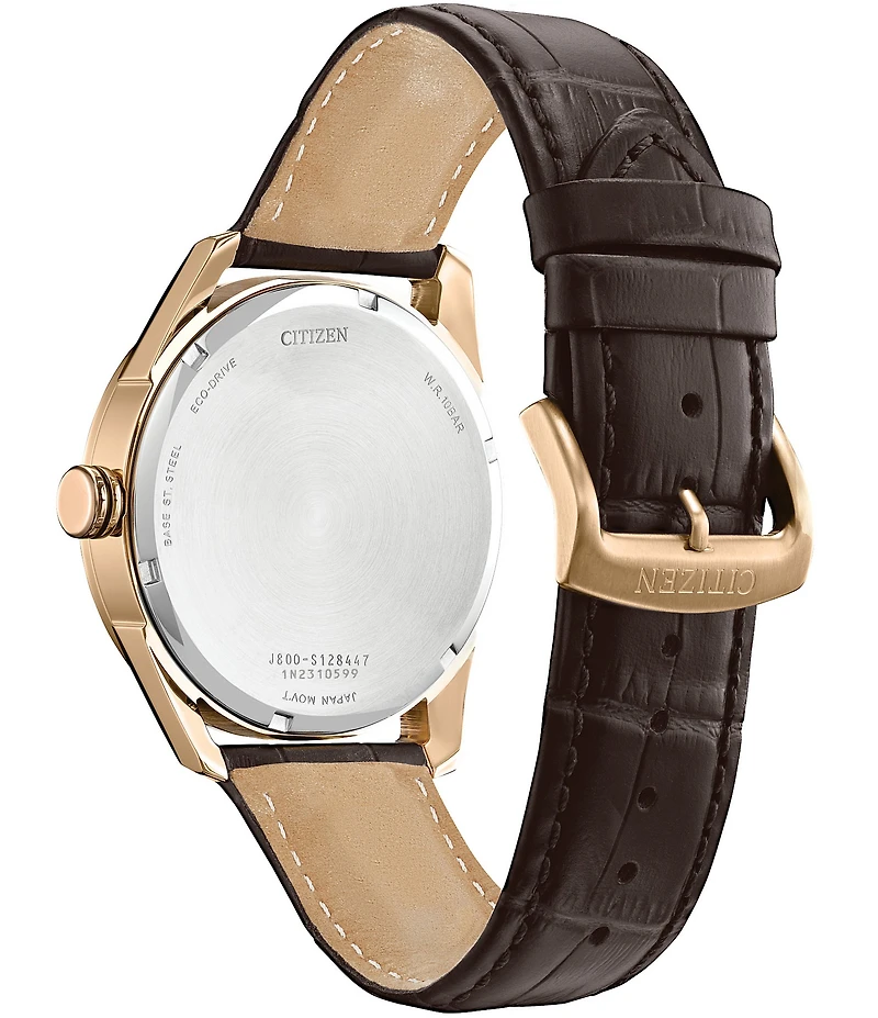 Citizen Men's Classic Three Hand Brown Leather Strap Rose Gold Watch