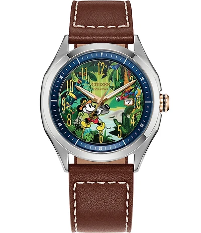 Citizen Men's Disney© Citizen Mickey Mouse Explorer Three Hand Brown Leather Strap Watch