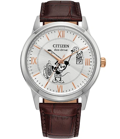 Citizen Men's Disney© Citizen Steamboat Willie 1928 Three Hand Brown Leather Strap Watch