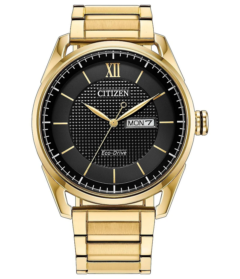 Citizen Men's Eco-Drive Three Hand Gold Tone Stainless Steel Bracelet Watch