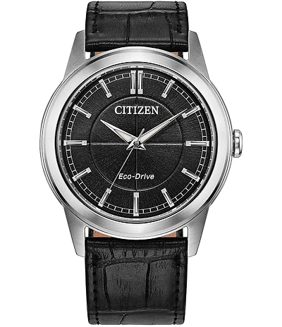 Citizen Men's Eco Drive Three Hand Leather Strap Watch