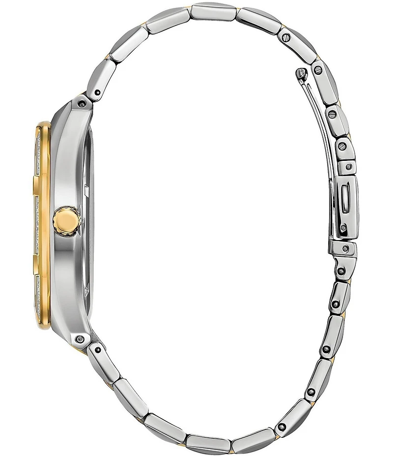 Citizen Men's Eco Drive Three Hand Two Tone Crystal Stainless Steel Bracelet Watch