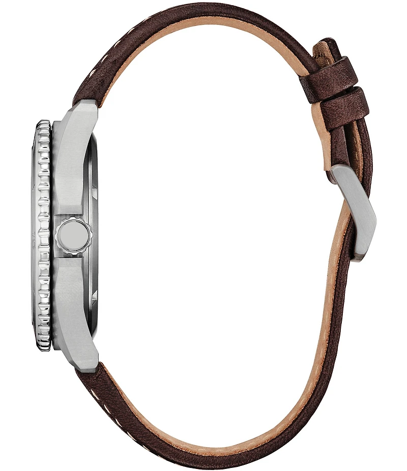 Citizen Men's Eco WR100 Three Hand Brown Leather Strap Watch