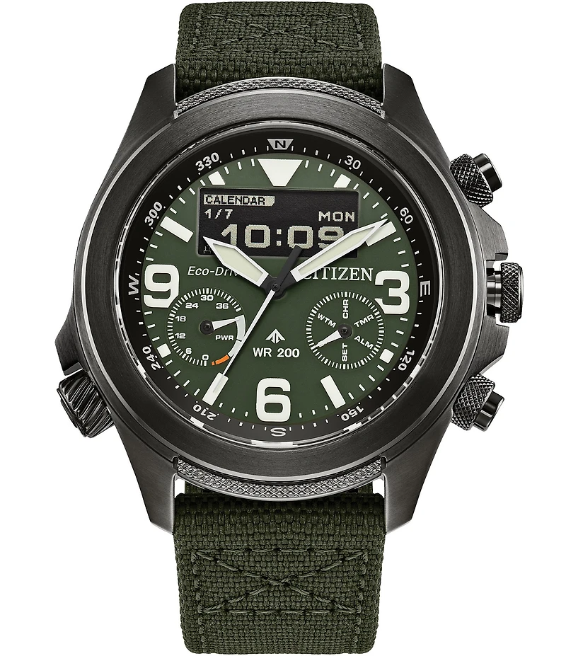Citizen Men's Eco WR200 Chronograph Green Fabric Strap Watch