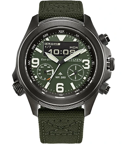 Citizen Men's Eco WR200 Chronograph Green Fabric Strap Watch