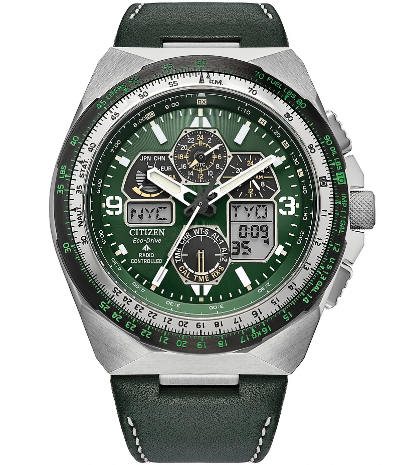 Citizen Men's Leather Strap Eco-Drive Water Resistance 200 Stainless Steel Watch