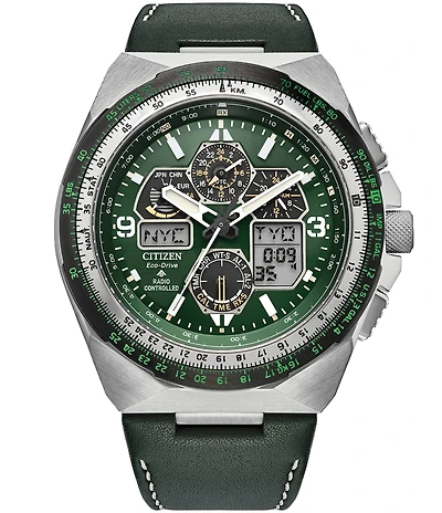 Citizen Men's Leather Strap Eco-Drive Water Resistance 200 Stainless Steel Watch