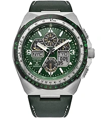 Citizen Men's Leather Strap Eco-Drive Water Resistance 200 Stainless Steel Watch