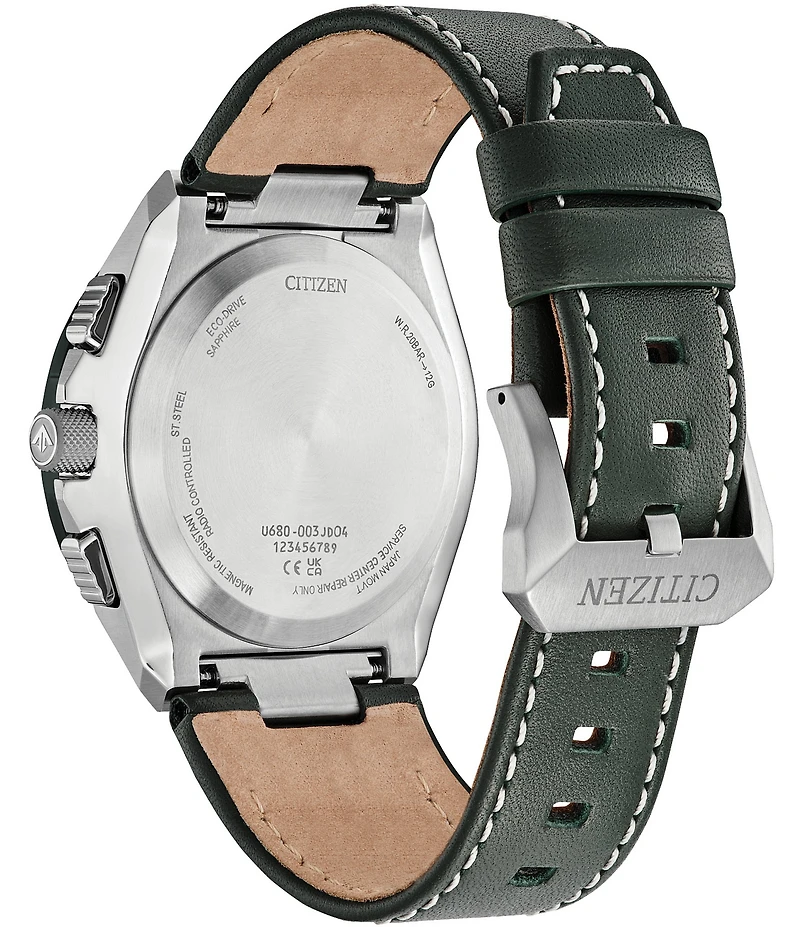 Citizen Men's Leather Strap Eco-Drive Water Resistance 200 Stainless Steel Watch