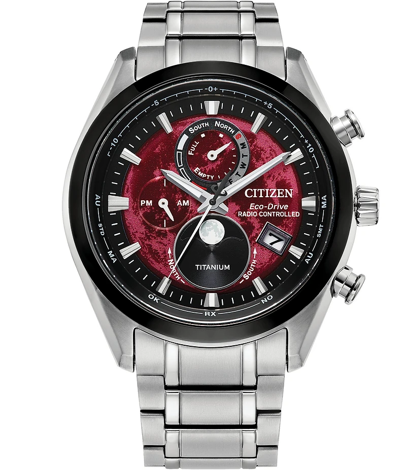 Citizen Men's Red Dial Eco-Drive Water Resistance Titanium Bracelet Watch
