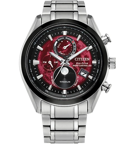 Citizen Men's Red Dial Eco-Drive Water Resistance Titanium Bracelet Watch