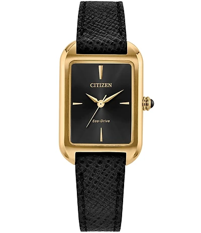 Citizen Women's Eco-Drive Classic Three Hand Black Leather Strap Watch