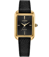 Citizen Women's Eco-Drive Classic Three Hand Black Leather Strap Watch