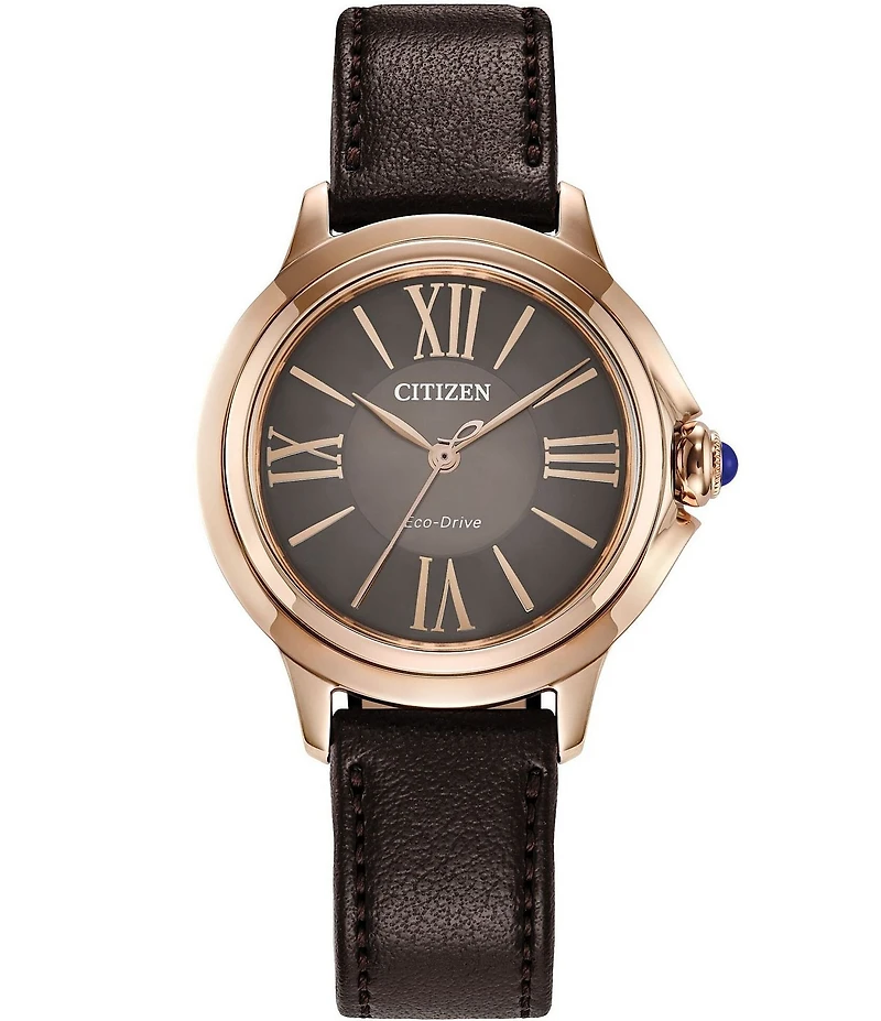 Citizen Women's Eco Drive Three Hand Brown Leather Strap Watch