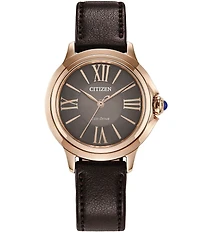 Citizen Women's Eco Drive Three Hand Brown Leather Strap Watch