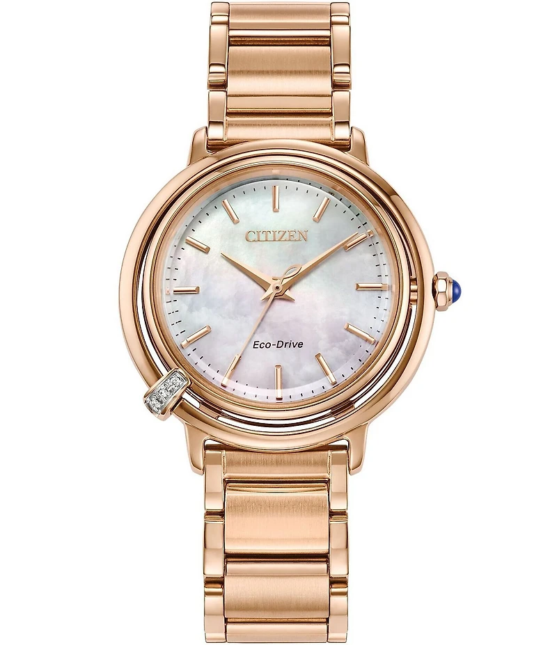 Citizen Women's Eco Drive Three Three Rose Gold Tone Stainless Steel Watch