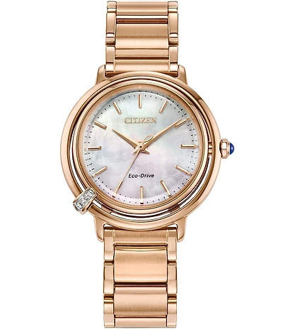 Citizen Women's Eco Drive Three Three Rose Gold Tone Stainless Steel Watch
